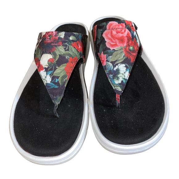 Easy Spirit Rift Black Floral Thong Slip on Platform sandal comfort 11W wide - Picture 5 of 13